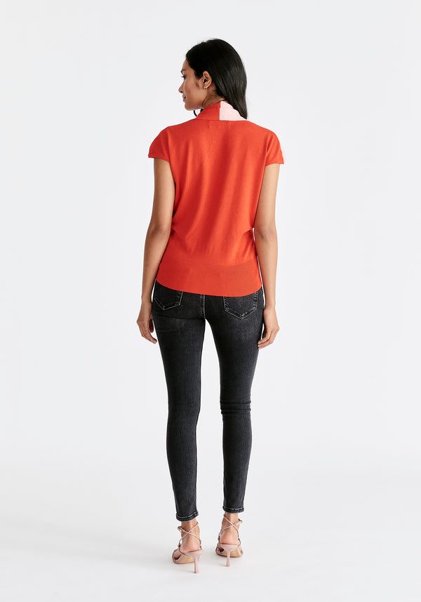 Cap Sleeve Wrap Top in Pink and Red Back